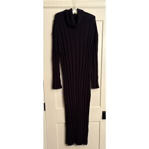 Free People Beach Sz L Wanda Sweater Dress Black Ribbed Midi Cowl Neck NWT
